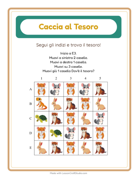 Anteprima della scheda di Caccia Al Tesoro con Animali domestici per Scuola primaria classe prima