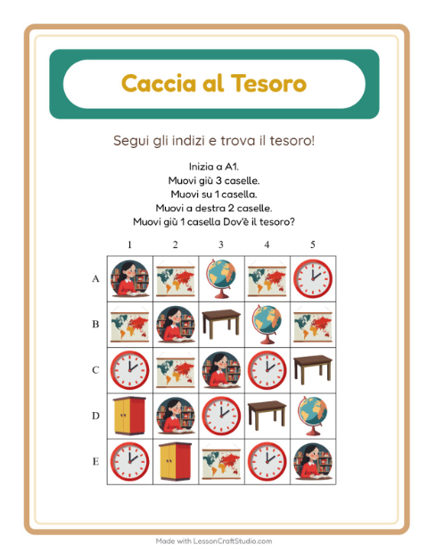 Anteprima della scheda di Caccia Al Tesoro con Aula per Scuola primaria classe prima