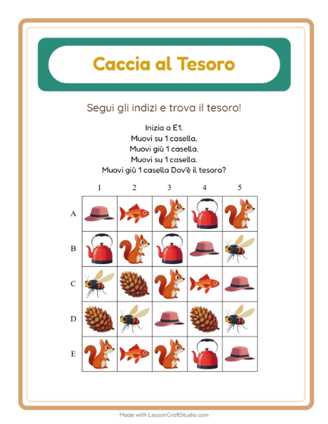 Anteprima della scheda di Caccia Al Tesoro con Campeggio per Scuola primaria classe prima