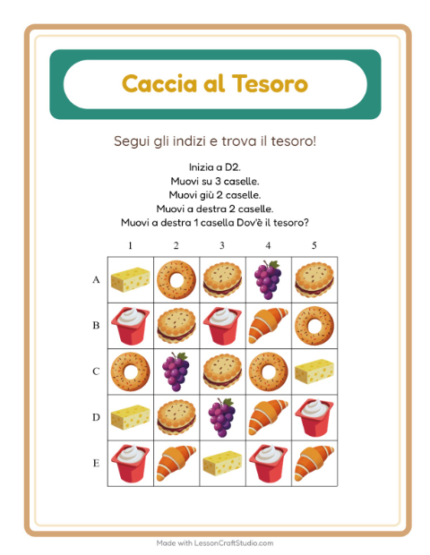 Anteprima della scheda di Caccia Al Tesoro con Colazione per Scuola primaria classe prima