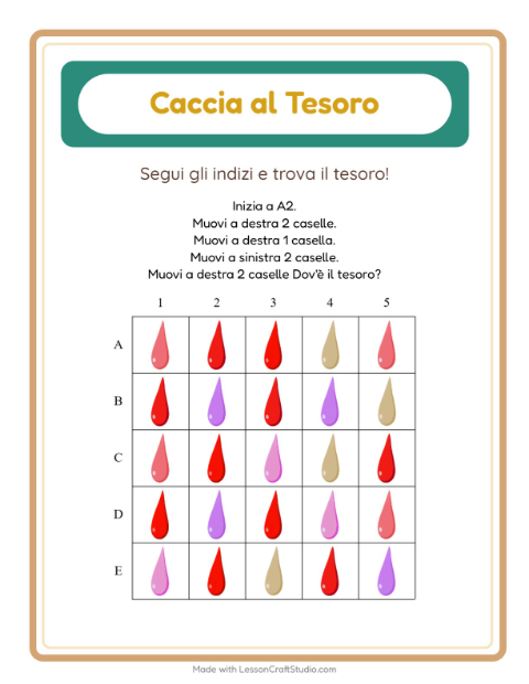 Anteprima della scheda di Caccia Al Tesoro con Colori per Scuola primaria classe prima