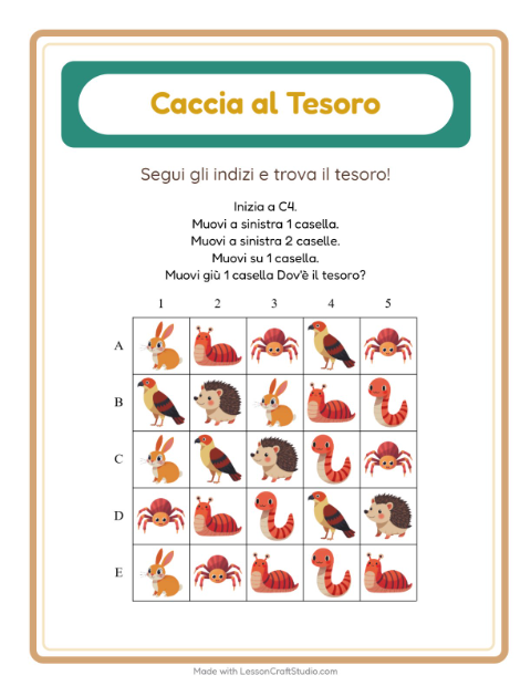 Anteprima della scheda di Caccia Al Tesoro con Creature della foresta per Scuola primaria classe prima