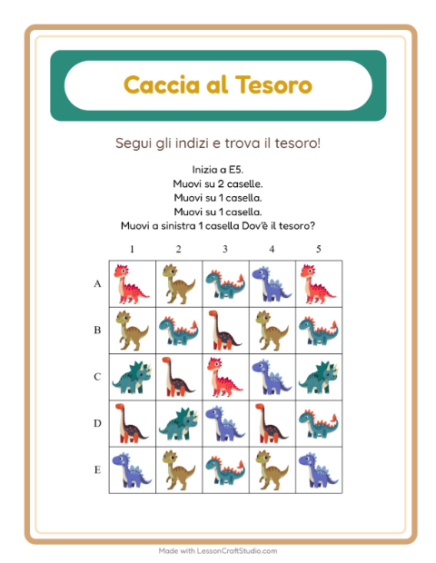 Anteprima della scheda di Caccia Al Tesoro con Dinosauri per Scuola primaria classe prima
