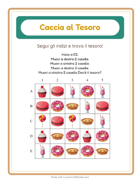 Anteprima della scheda di Caccia Al Tesoro con Dolci e dolciumi per Scuola primaria classe prima