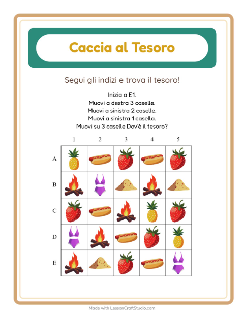 Anteprima della scheda di Caccia Al Tesoro con Estate per Scuola primaria classe prima