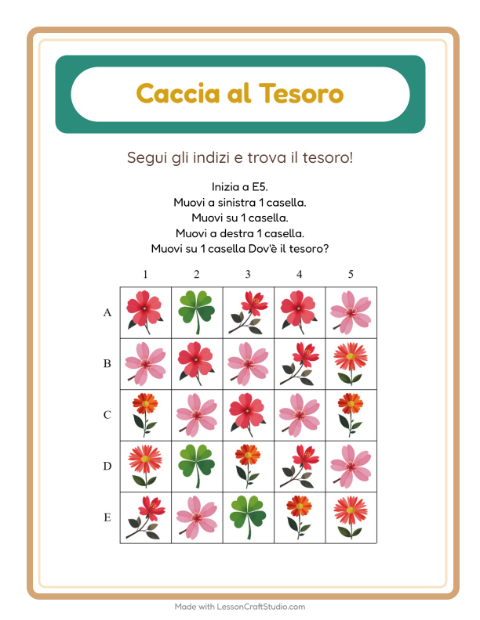 Anteprima della scheda di Caccia Al Tesoro con Fiori per Scuola primaria classe prima