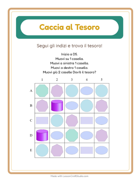 Anteprima della scheda di Caccia Al Tesoro con Forme per Scuola primaria classe prima