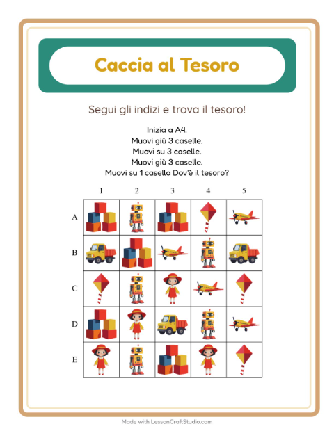 Anteprima della scheda di Caccia Al Tesoro con Giocattoli per Scuola primaria classe prima