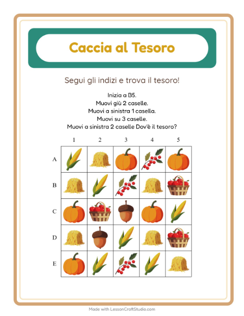 Anteprima della scheda di Caccia Al Tesoro con Giorno del Ringraziamento per Scuola primaria classe prima