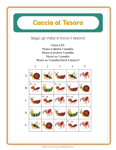 Anteprima della scheda di Caccia Al Tesoro con Insetti e scarafaggi per Scuola primaria classe prima