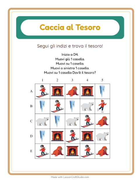 Anteprima della scheda di Caccia Al Tesoro con Inverno per Scuola primaria classe prima