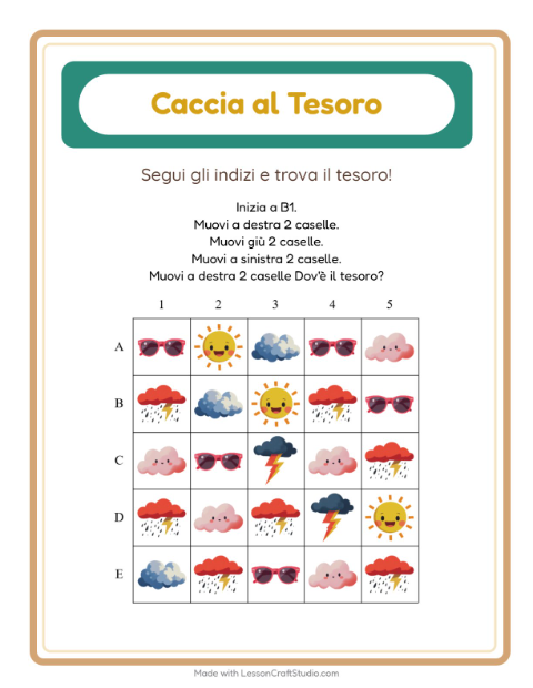 Anteprima della scheda di Caccia Al Tesoro con Meteo per Scuola primaria classe prima
