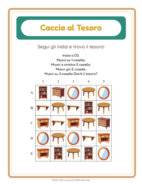 Anteprima della scheda di Caccia Al Tesoro con Mobili per Scuola primaria classe prima