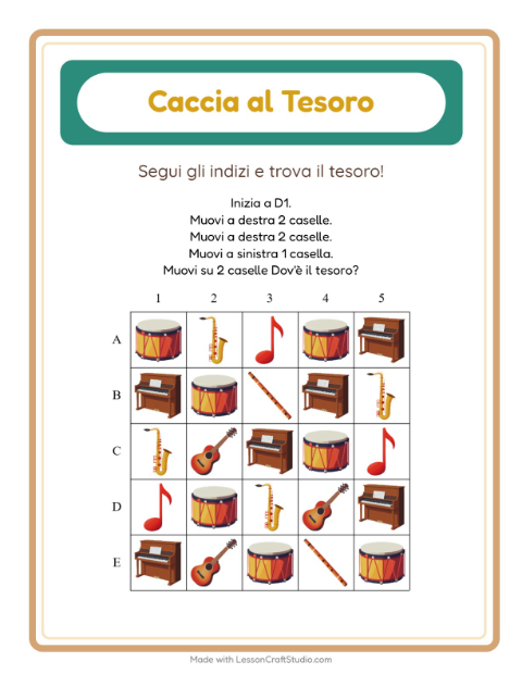 Anteprima della scheda di Caccia Al Tesoro con Musica per Scuola primaria classe prima