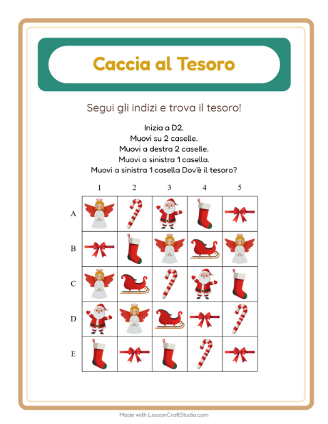 Anteprima della scheda di Caccia Al Tesoro con Natale per Scuola primaria classe prima