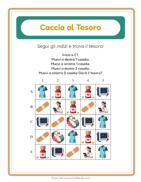 Anteprima della scheda di Caccia Al Tesoro con Ospedale per Scuola primaria classe prima