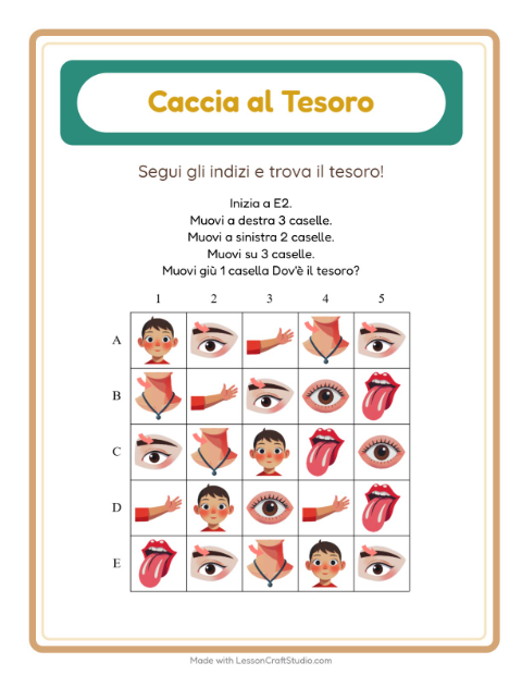 Anteprima della scheda di Caccia Al Tesoro con Parti del corpo per Scuola primaria classe prima
