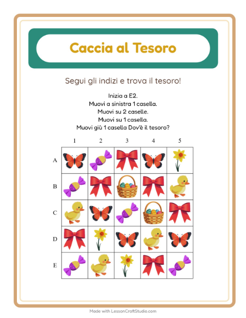 Anteprima della scheda di Caccia Al Tesoro con Pasqua per Scuola primaria classe prima