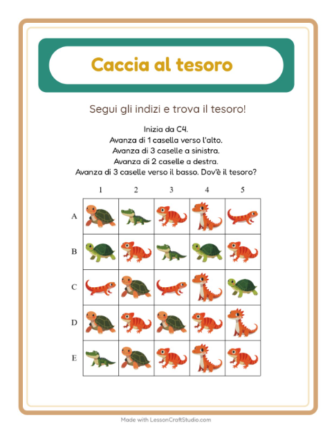 Anteprima della scheda di Caccia Al Tesoro con Rettili e anfibi per Scuola primaria classe prima