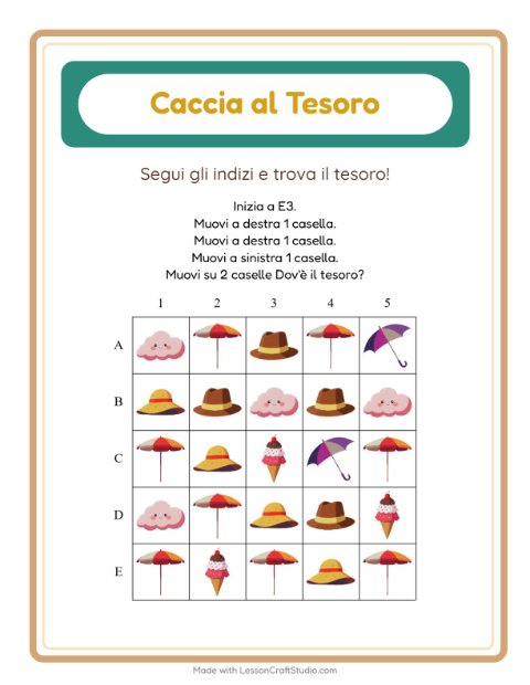 Anteprima della scheda di Caccia Al Tesoro con Spiaggia per Scuola primaria classe prima