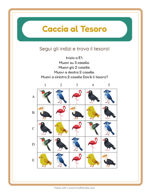Anteprima della scheda di Caccia Al Tesoro con Uccelli 2 per Scuola primaria classe prima