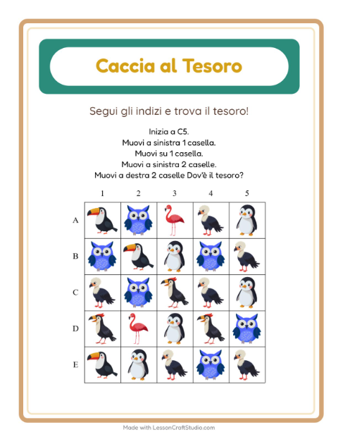 Anteprima della scheda di Caccia Al Tesoro con Uccelli per Scuola primaria classe prima