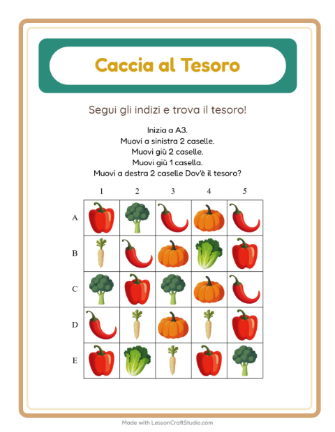 Anteprima della scheda di Caccia Al Tesoro con Verdure per Scuola primaria classe prima