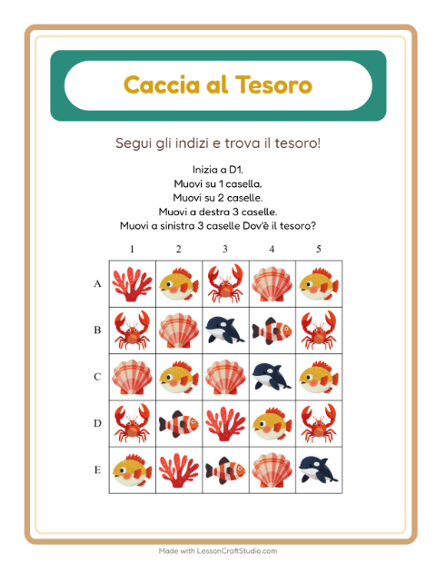 Anteprima della scheda di Caccia Al Tesoro con Vita oceanica per Scuola primaria classe prima