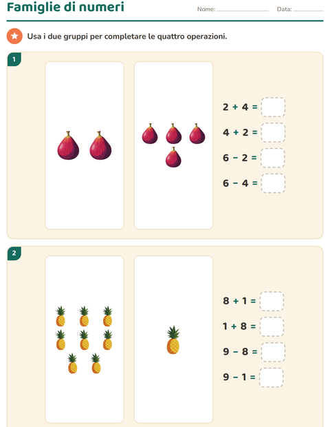 Anteprima della scheda di Calcolo con le immagini con Frutta per Scuola primaria classe prima