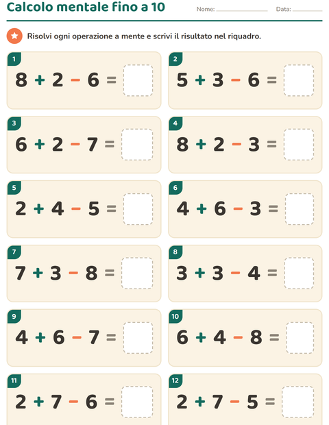 Anteprima della scheda di Calcolo mentale per Scuola primaria classe prima