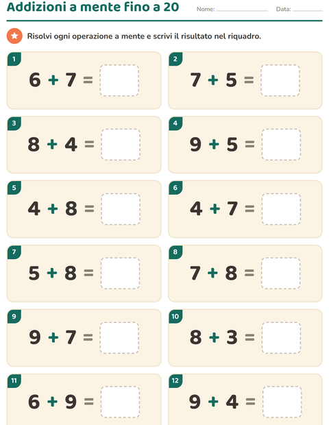 Anteprima della scheda di Calcolo mentale per Scuola primaria classe prima