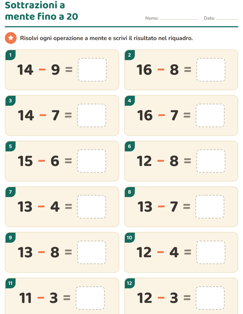 Anteprima della scheda di Calcolo mentale per Scuola primaria classe prima