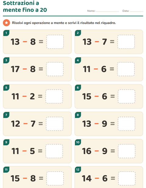 Anteprima della scheda di Calcolo mentale per Scuola primaria classe prima