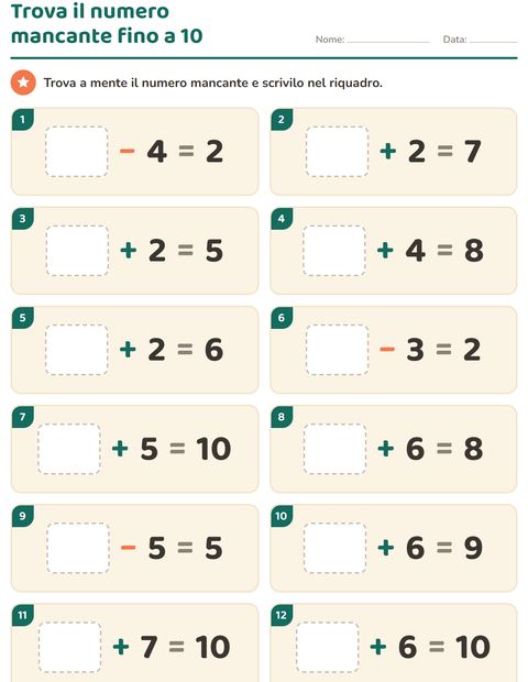 Anteprima della scheda di Calcolo mentale per Scuola primaria classe prima