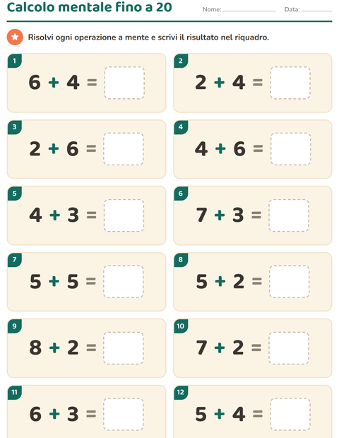 Anteprima della scheda di Calcolo mentale per Scuola primaria classe prima