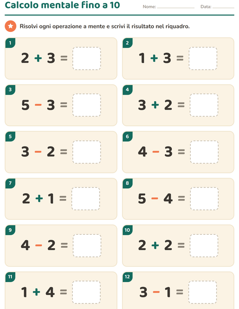 Anteprima della scheda di Calcolo mentale per Scuola primaria classe prima