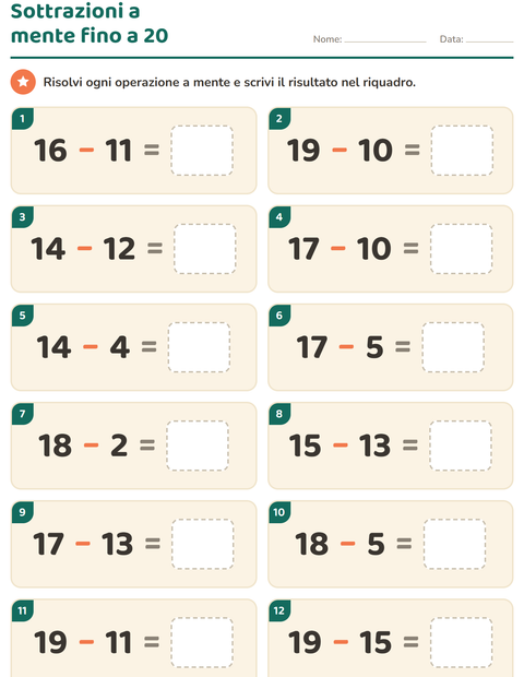 Anteprima della scheda di Calcolo mentale per Scuola primaria classe prima