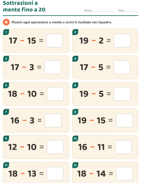Anteprima della scheda di Calcolo mentale per Scuola primaria classe prima