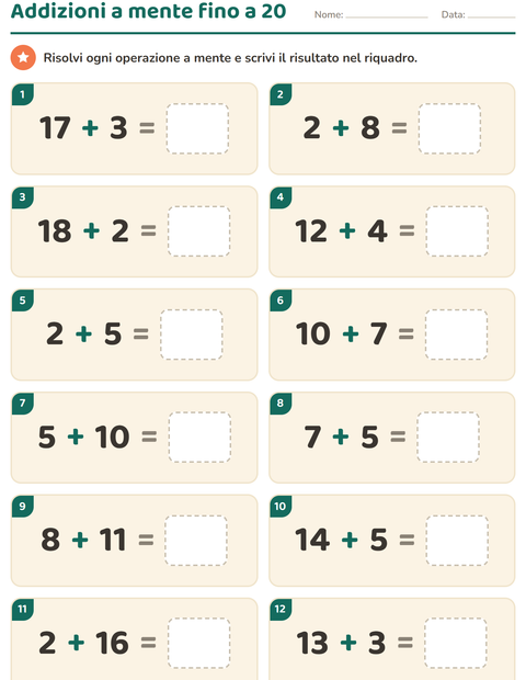 Anteprima della scheda di Calcolo mentale per Scuola primaria classe prima
