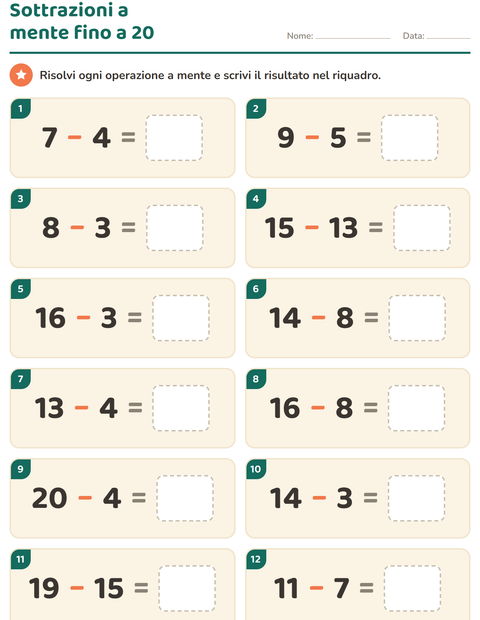 Anteprima della scheda di Calcolo mentale per Scuola primaria classe prima
