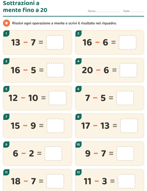 Anteprima della scheda di Calcolo mentale per Scuola primaria classe prima
