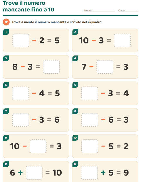 Anteprima della scheda di Calcolo mentale per Scuola primaria classe prima