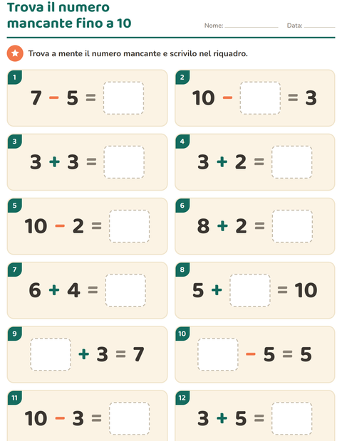 Anteprima della scheda di Calcolo mentale per Scuola primaria classe prima