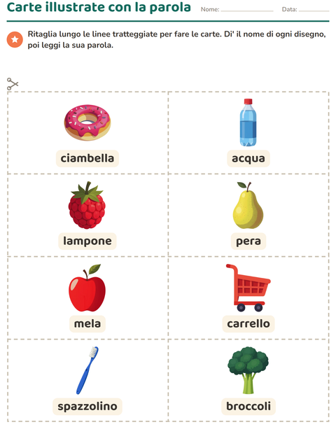 Anteprima della scheda di Carte illustrate con la parola con Al supermercato per Scuola dell'infanzia (5-7 anni)