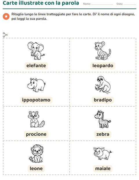 Anteprima della scheda di Carte illustrate con la parola con Animali BN 2 per Scuola dell'infanzia (5-7 anni)