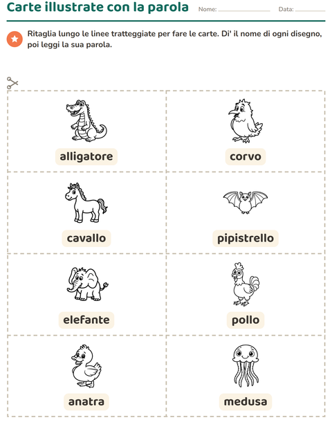 Anteprima della scheda di Carte illustrate con la parola con Animali BN 3 per Scuola dell'infanzia (5-7 anni)