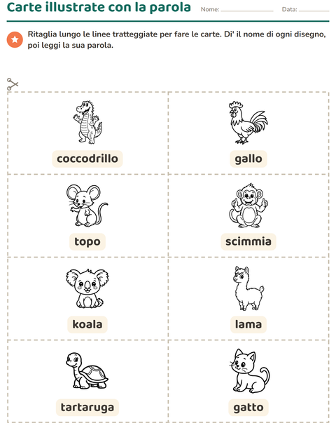 Anteprima della scheda di Carte illustrate con la parola con Animali BN 4 per Scuola dell'infanzia (5-7 anni)
