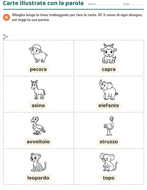 Anteprima della scheda di Carte illustrate con la parola con Animali BN 5 per Scuola dell'infanzia (5-7 anni)