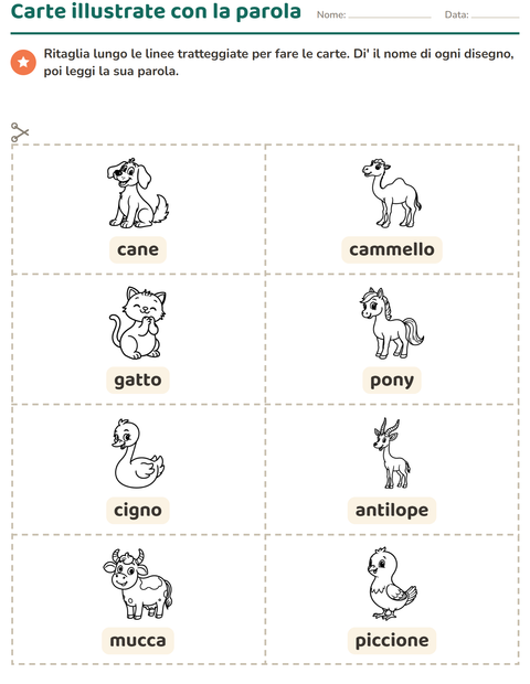 Anteprima della scheda di Carte illustrate con la parola con Animali della fattoria BN per Scuola dell'infanzia (5-7 anni)