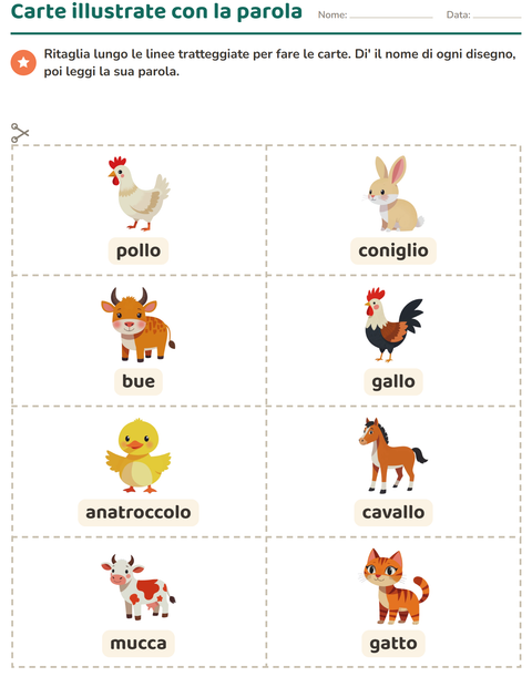 Anteprima della scheda di Carte illustrate con la parola con Animali della fattoria per Scuola dell'infanzia (5-7 anni)